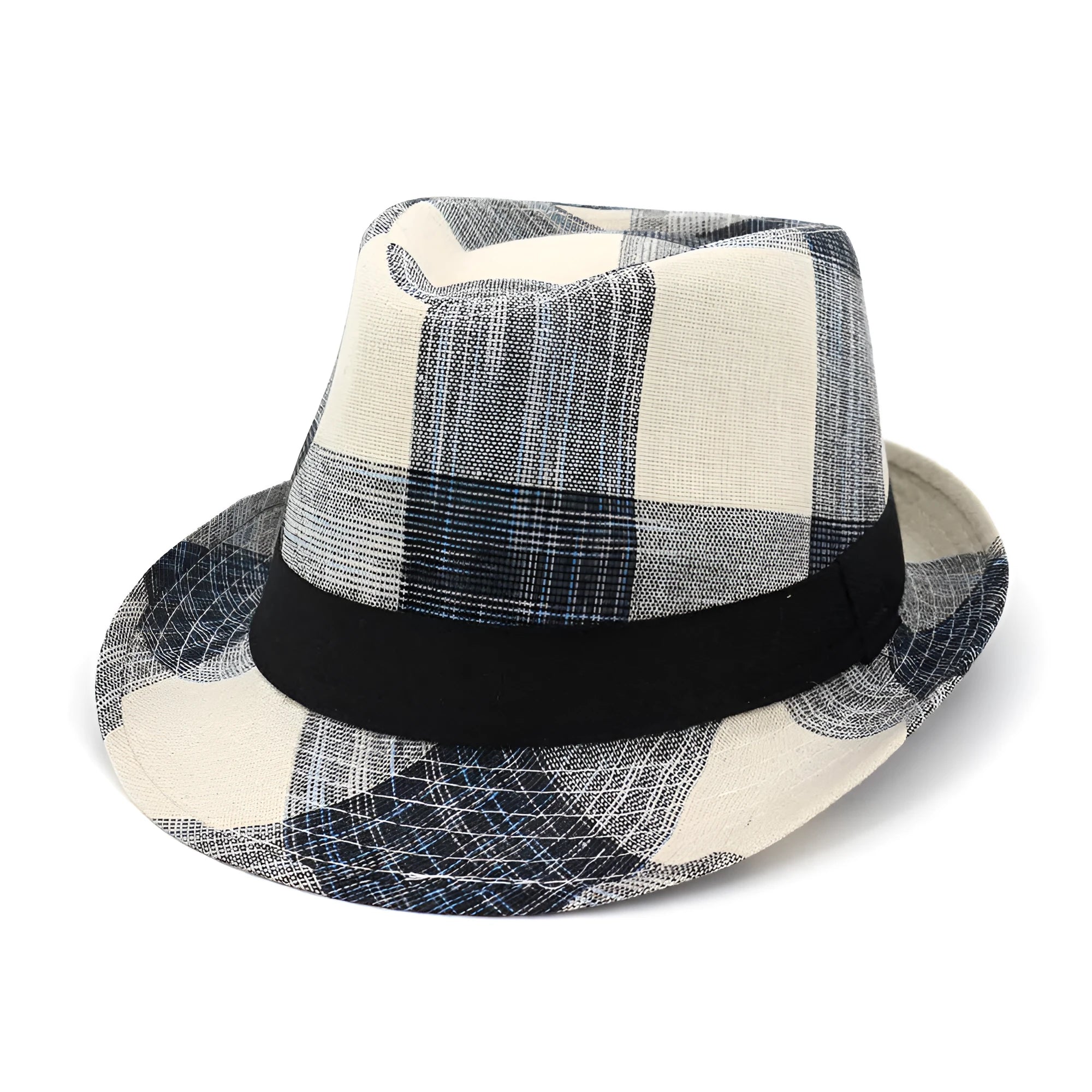 Blue polyester straw sun hat with 4.5cm brim and bell-style crown for outdoor sun protection