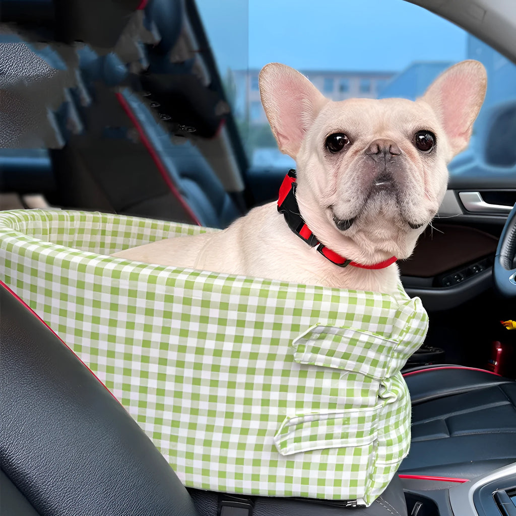 Plaid pet car going out dog kennel in pink and white cloth with PP cotton filling 42x22x20cm