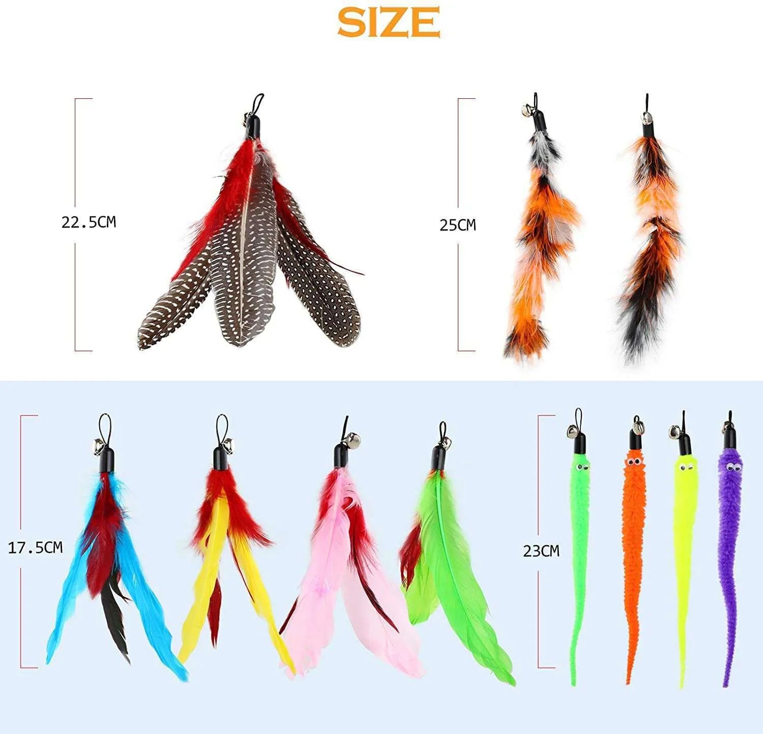 Cat teaser feather fishing rod set with telescopic pole and multiple replacement heads