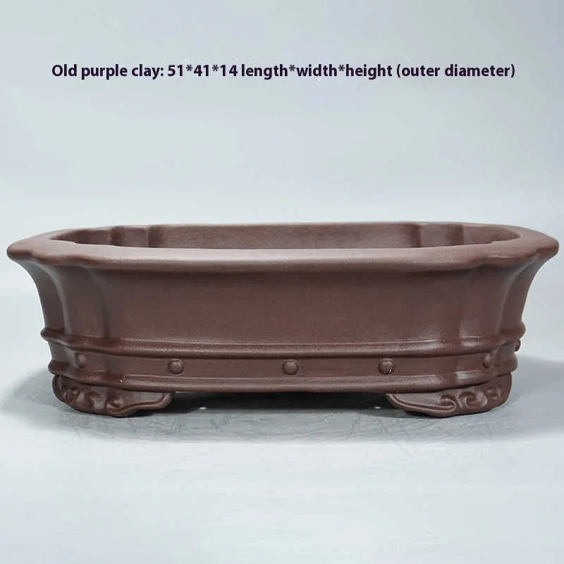Purple sand handmade plain antique rectangular begonia flower pot body for desktop plants