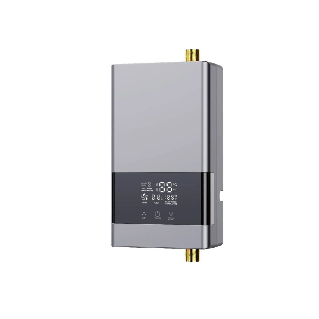 Small constant temperature water heater in gold, silver, or white with LED touch screen display