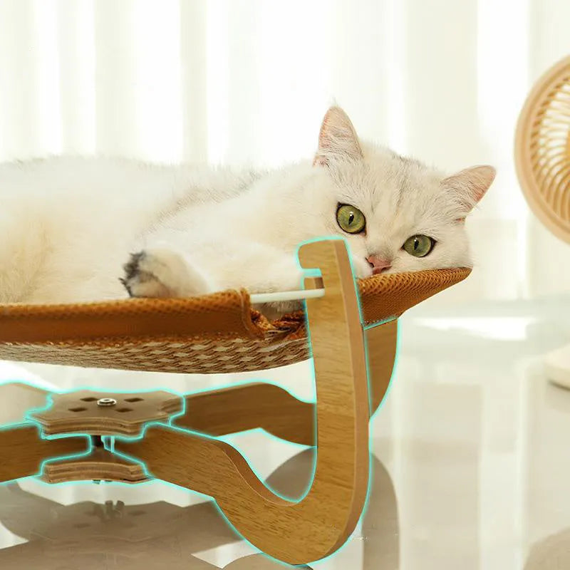 Brown woven rattan pet hammock bed measuring 46x46cm with a 17.5cm high frame