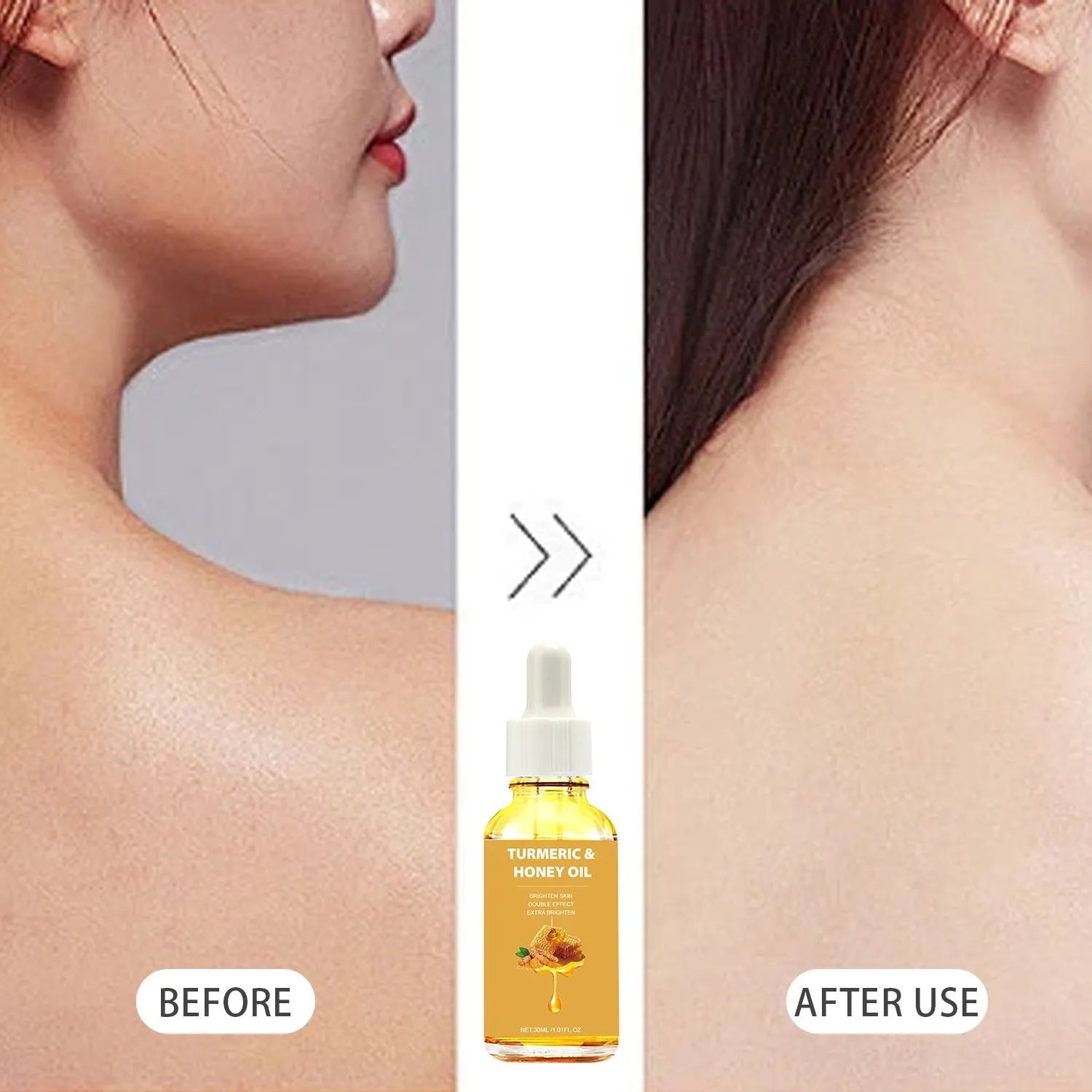 30ml bottle of turmeric honey essential oil for facial beauty makeup in neutral packaging