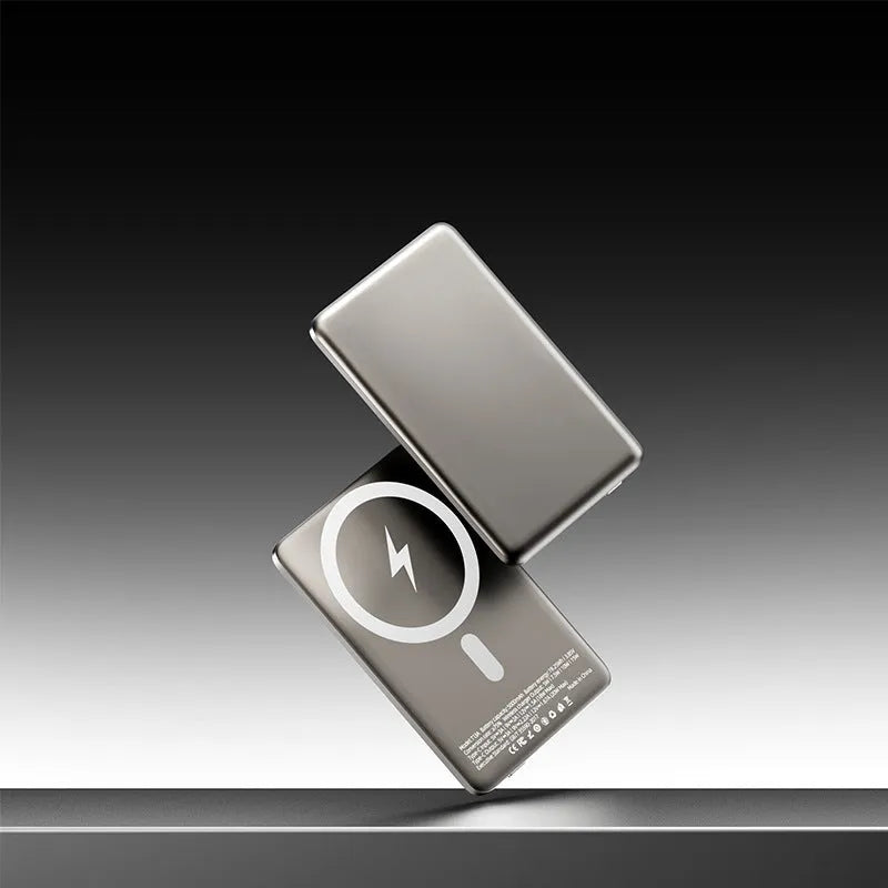 Gun grey magnetic wireless power bank with ultra-thin alloy shell and Creative design