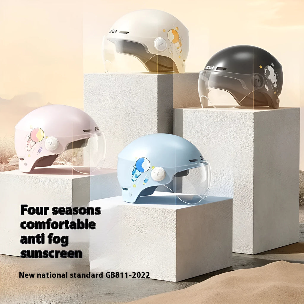 Khaki ABS half helmet for electric motorcycle commuting with free size fit and multiple visor configuration options