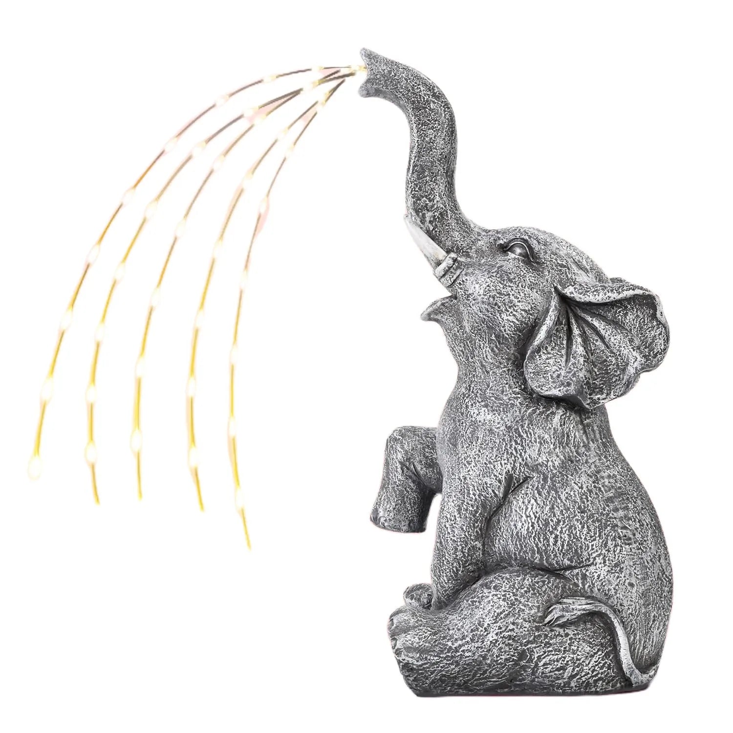 Resin elephant outdoor garden sculpture with LED light strip on grass