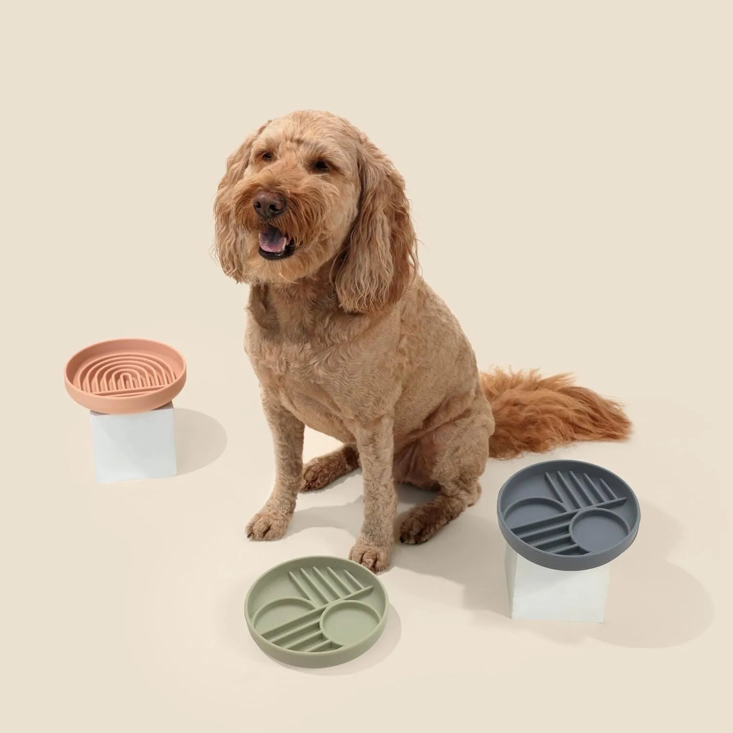 Silicone slow feeder dog bowl with textured ridges, shown in charcoal ash colour.