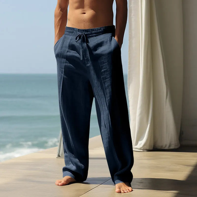 Men's casual cotton trousers in solid colours with loose fit for leisure wear