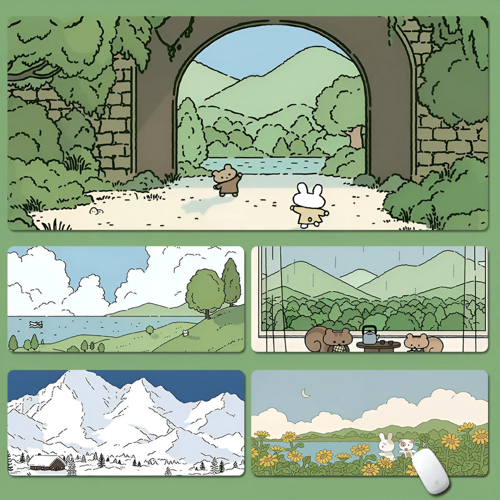 Oversized desk mat for laptop and computer with colourful designs in multiple size options