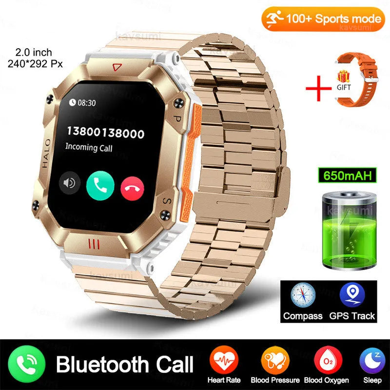 Android GPS smart watch for women with titanium case and black camouflage strap on wrist