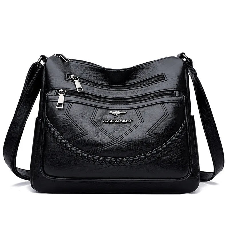 Soft PU leather crossbody shoulder bag in horizontal square shape with crossbody strap