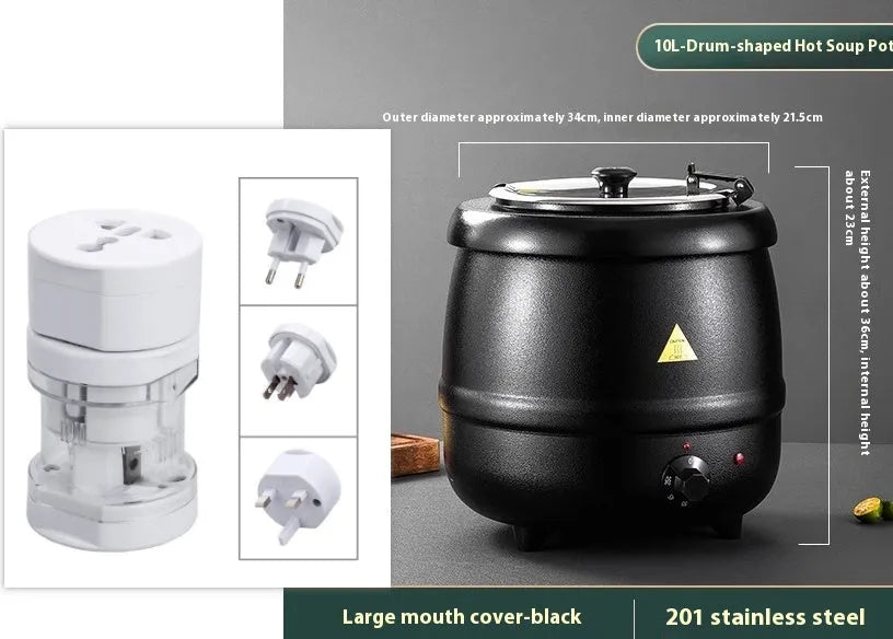 10-litre stainless steel heat preservation soup pot with black steel cover for commercial kitchens