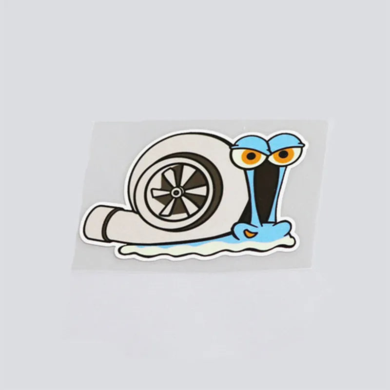 Reflective car bumper sticker with cartoon snail pattern measuring 12 by 8 centimetres