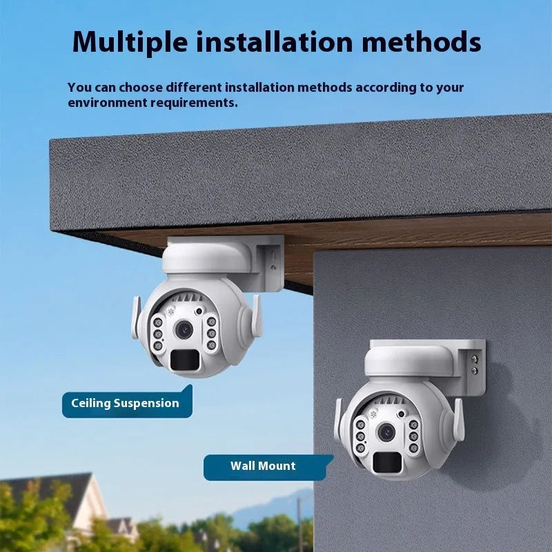 Solar security camera with night vision in camouflage colour with mobile phone showing remote viewing app