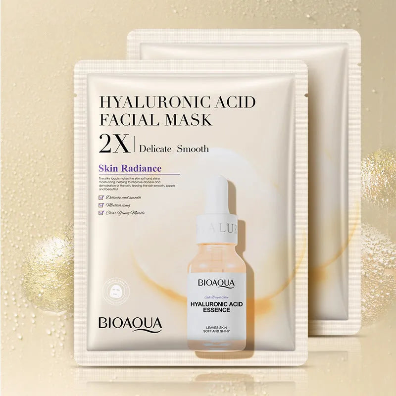 Single-use gel facial sheet mask in packaging, 30g collagen or hyaluronic acid formula.