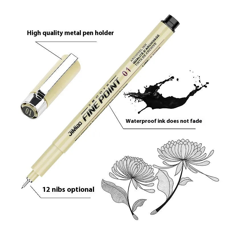 Waterproof needle pen with hook line art cartoon design on 133mm plastic body