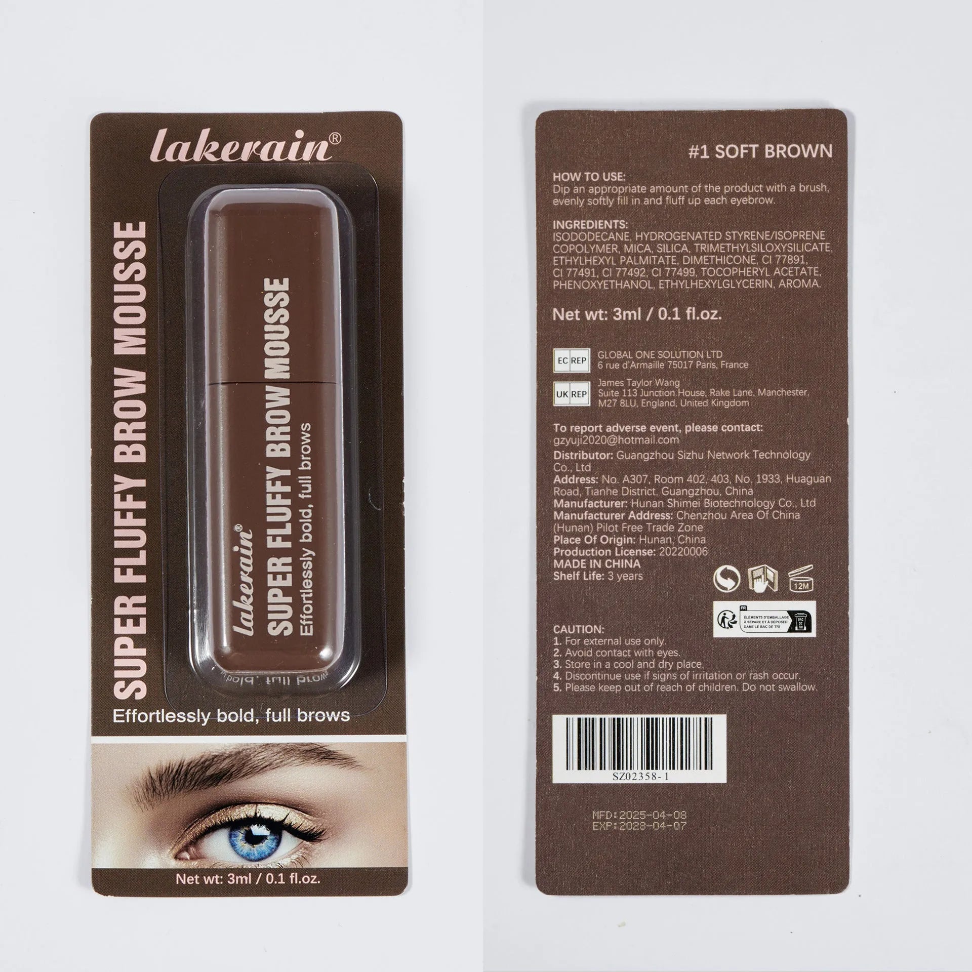 Eyebrow cream for 3D shaping and natural thatch effect in brown and black colour options