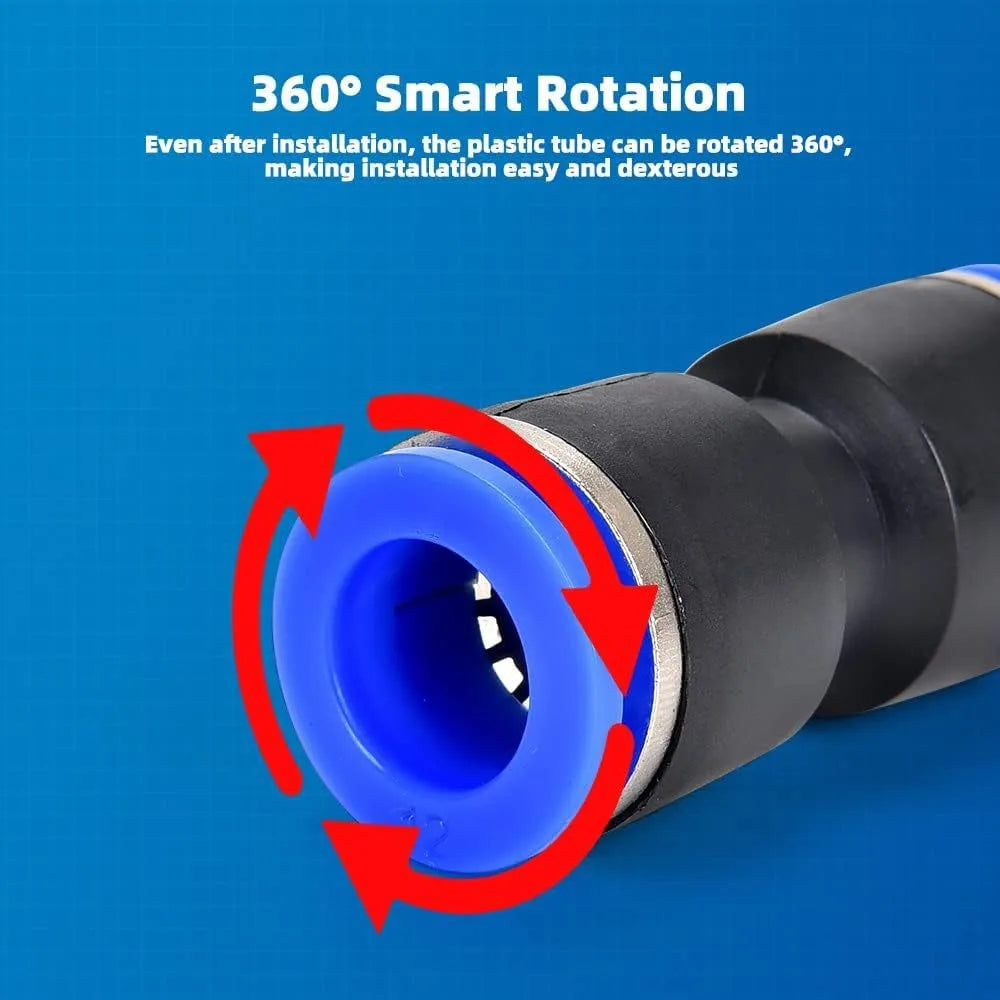 60-piece assortment of grey alloy plastic pneumatic push-in quick connectors with R1/4 and R1/2 inch threads.