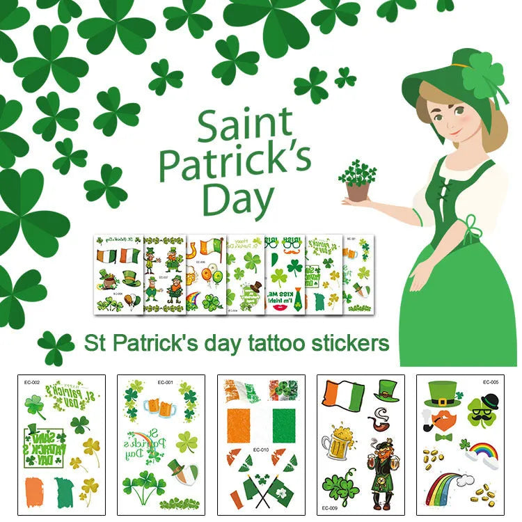 St. Patrick's Day clover design temporary tattoo sticker measuring 120×75mm