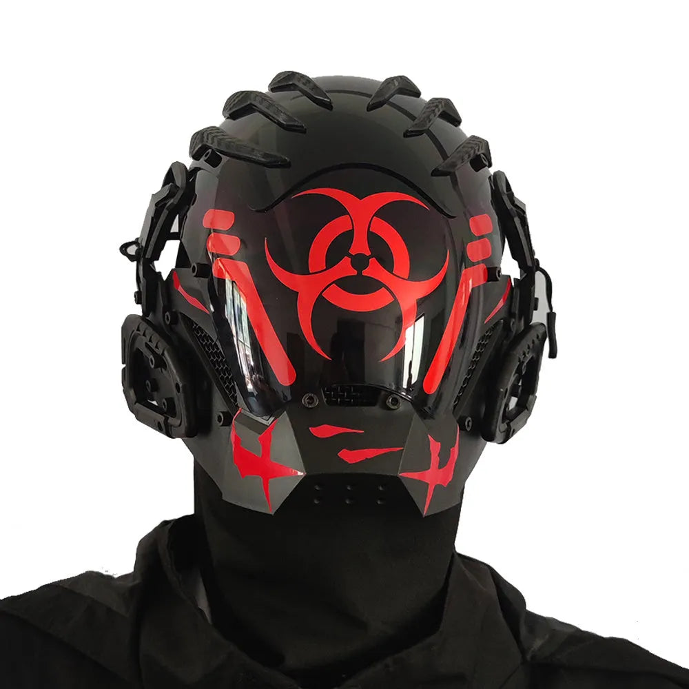 Black full face sci-fi prop helmet with tech creative design, model CYBER04