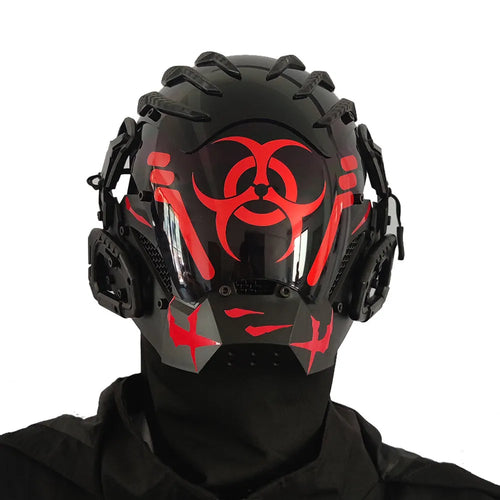 Black full face sci-fi prop helmet with tech creative design, model CYBER04