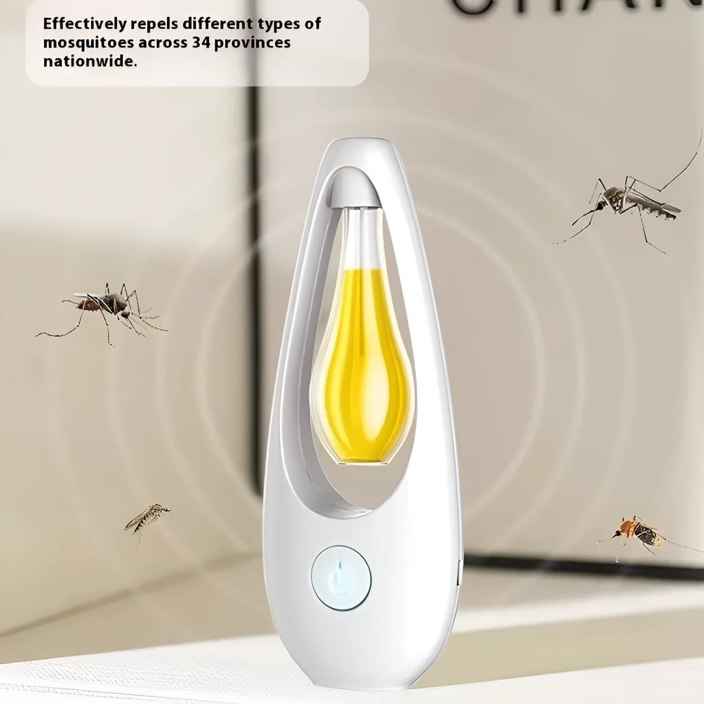 Ultrasonic dual-function aroma diffuser and mosquito repellent device with essential oil bottle.