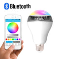 Smart LED E27 bulb with Bluetooth speaker inside, showing RGB colour changing light