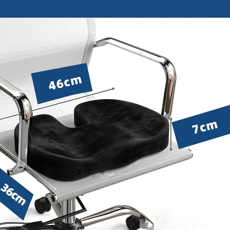 Black flannel U-shaped memory foam seat cushion measuring 46 by 36 centimetres