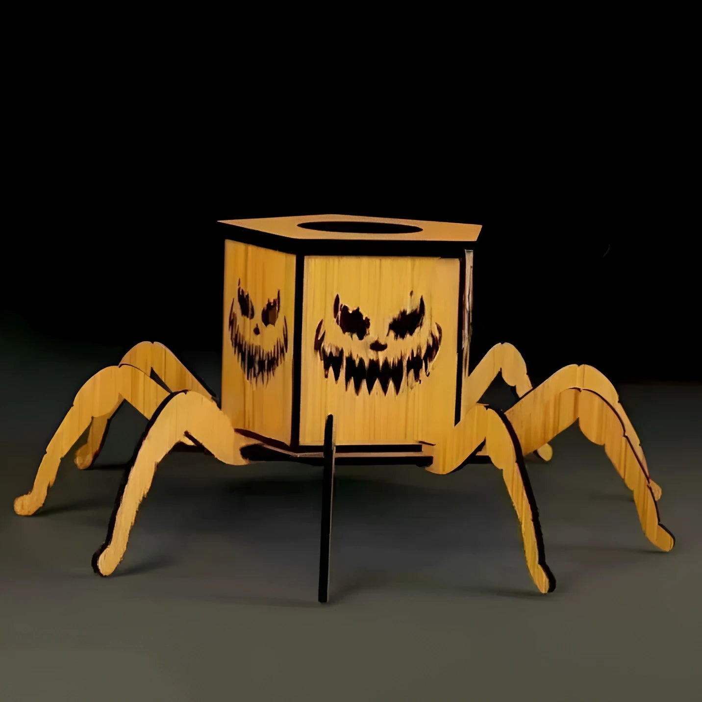 Wooden spider Halloween lantern candlestick decoration measuring 21cm tall