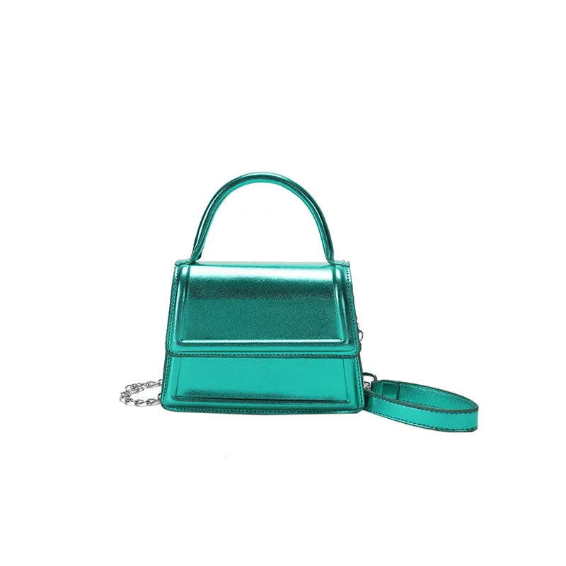 Silver PU leather crossbody shoulder bag with square shape and sewing line detail