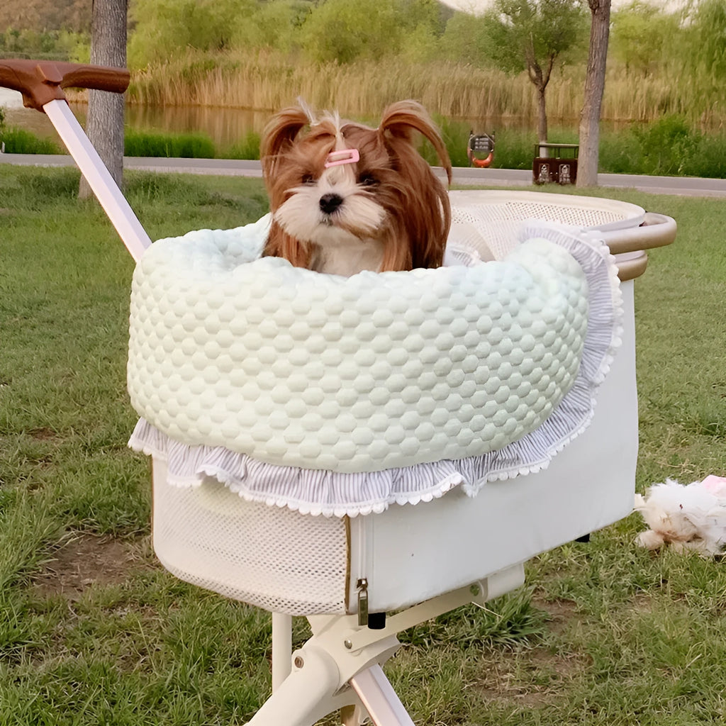 Pure cotton pet stroller set with towel, cushion and pillow in floral pattern
