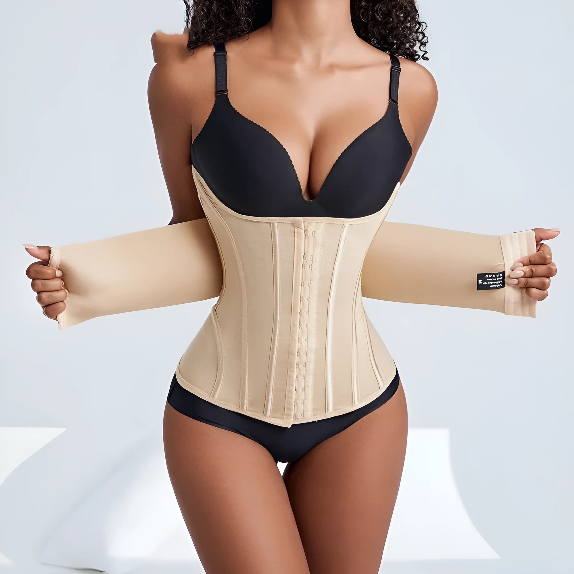 Black nylon belly band waist trainer for tummy slimming and core support
