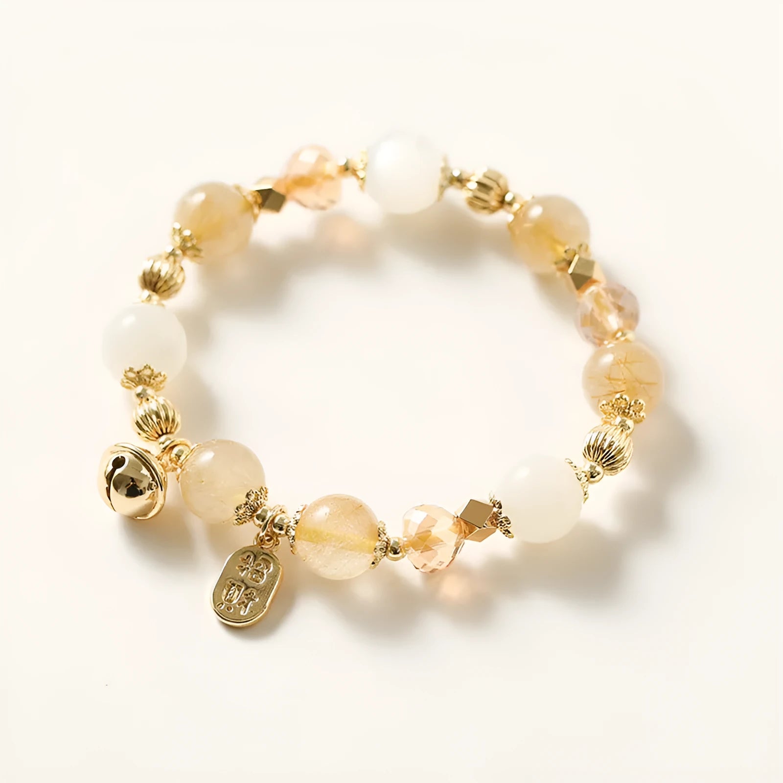 Gold electroplated rutilated quartz bracelet with Korean style design and Lucky Fortune colour