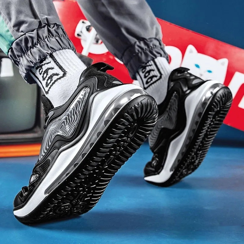 Men's summer air cushion casual shoes in Space Black and Space White colours with rubber sole