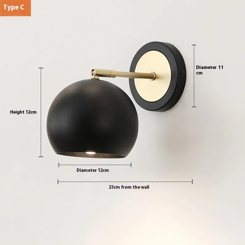 Nordic style iron wall lamp for bedroom or living room with metallic finish