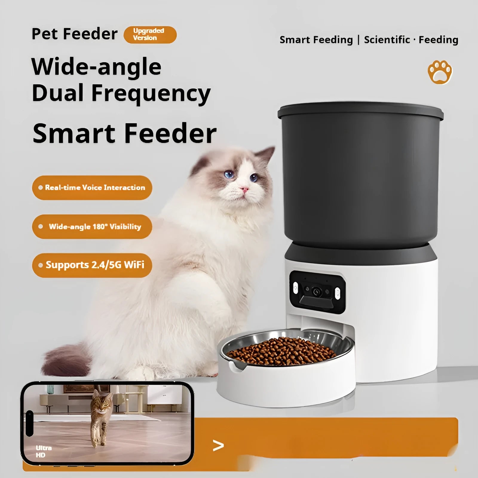 4-litre smart pet feeder with Wi-Fi remote control and video monitoring camera