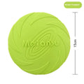 Soft rubber dog frisbee in red, blue, or green colours in small, medium, or large sizes