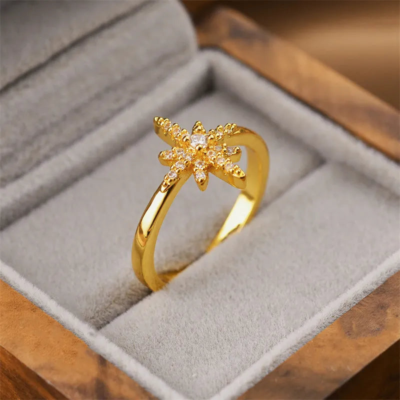 Gold electroplated geometry-shaped adjustable women's ring on copper base