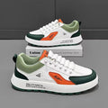 Men's white and black casual sports shoes with a round toe and PU upper.