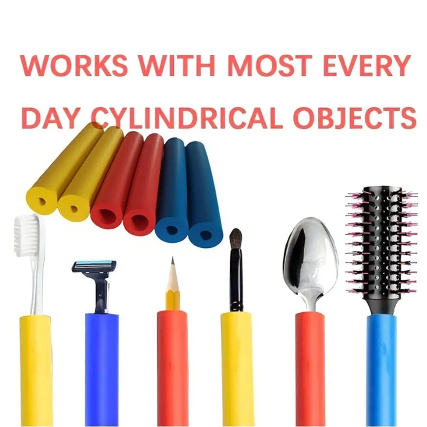 Pack of black rubber auxiliary grip hoses for utensil and pen handles, showing inner diameter sizes.