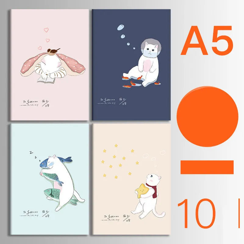 Set of 10 thread-bound softcover notebooks in various designs including kraft paper and printed patterns