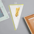 Clear triangle-shaped plastic packaging bag with a white tie wire closure, shown in three different sizes.