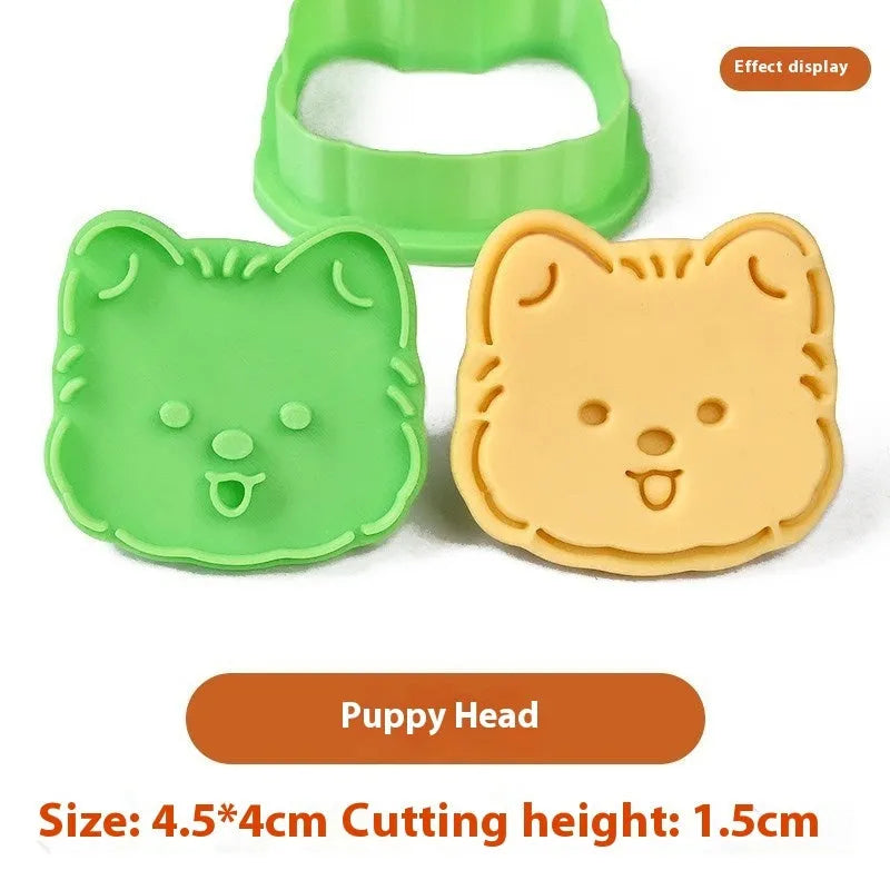 Three dimensional plastic biscuit mould with puppy cartoon designs for baking