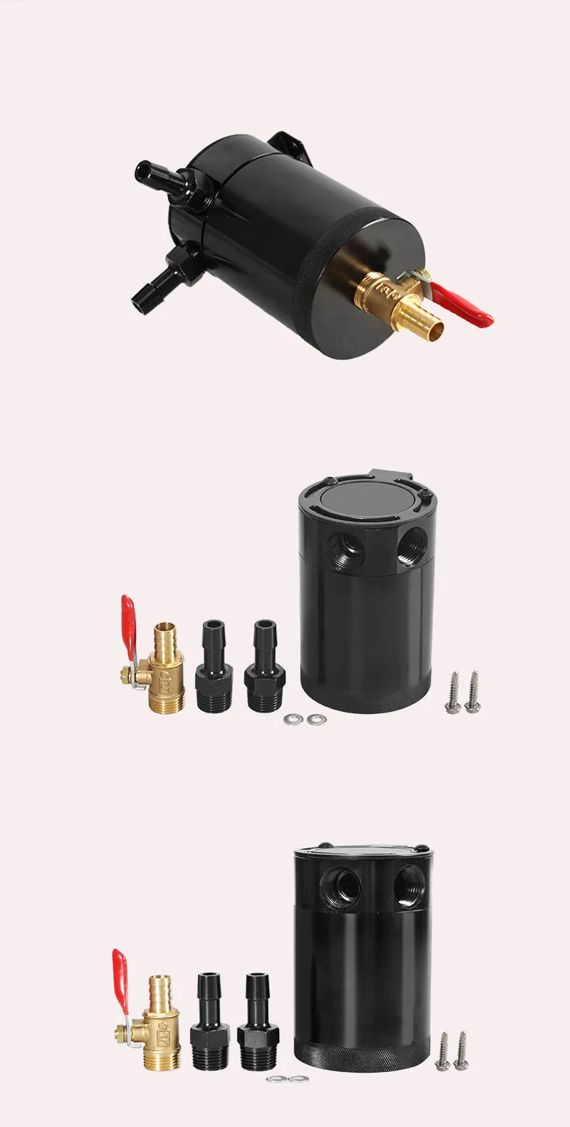 Two-hole aluminium automotive oil can with oil drain valve and connectors for vehicle maintenance