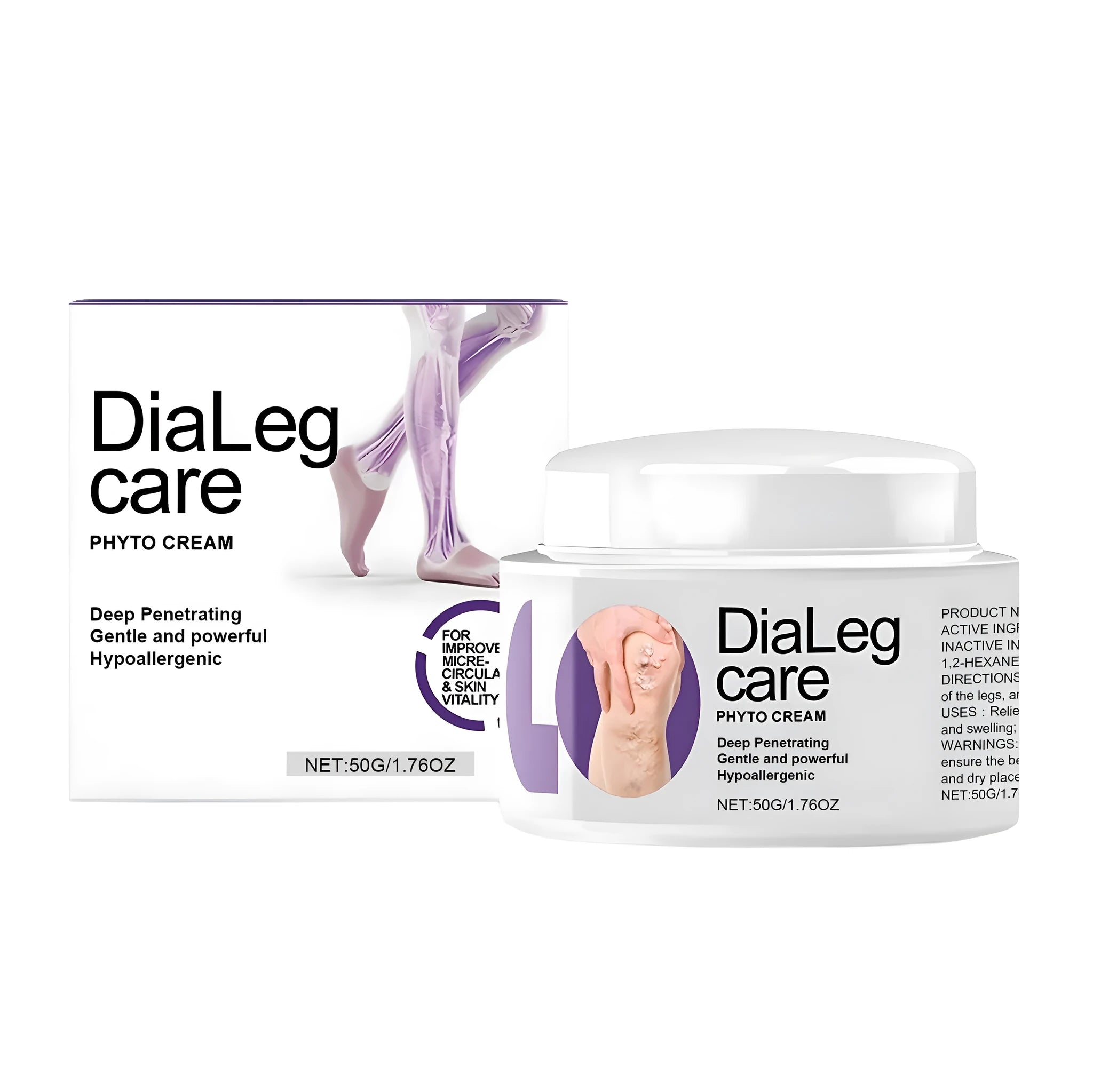 50g tube of varicose vein care cream with mint leaves and shea butter on a blue background