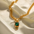 Gold geometric zircon pendant necklace with titanium steel Cuban link chain