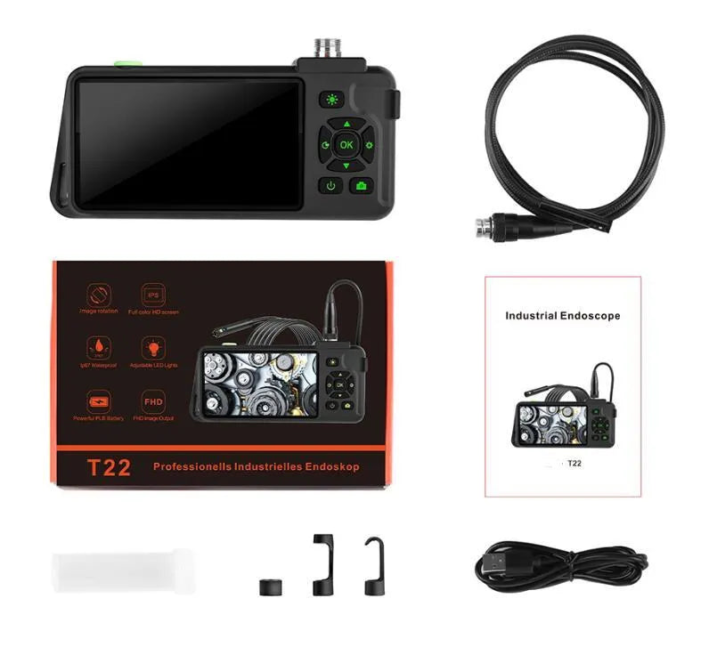 Portable handheld industrial endoscope with 4.5-inch IPS screen and 1 metre inspection cable