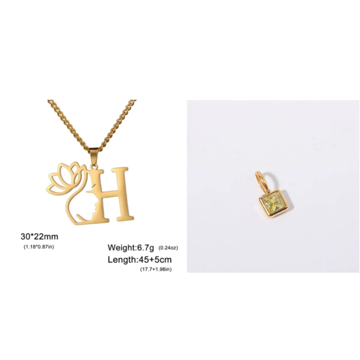 Stainless steel necklace with a single alphabet letter pendant on a cross chain, in gold or silver colour.