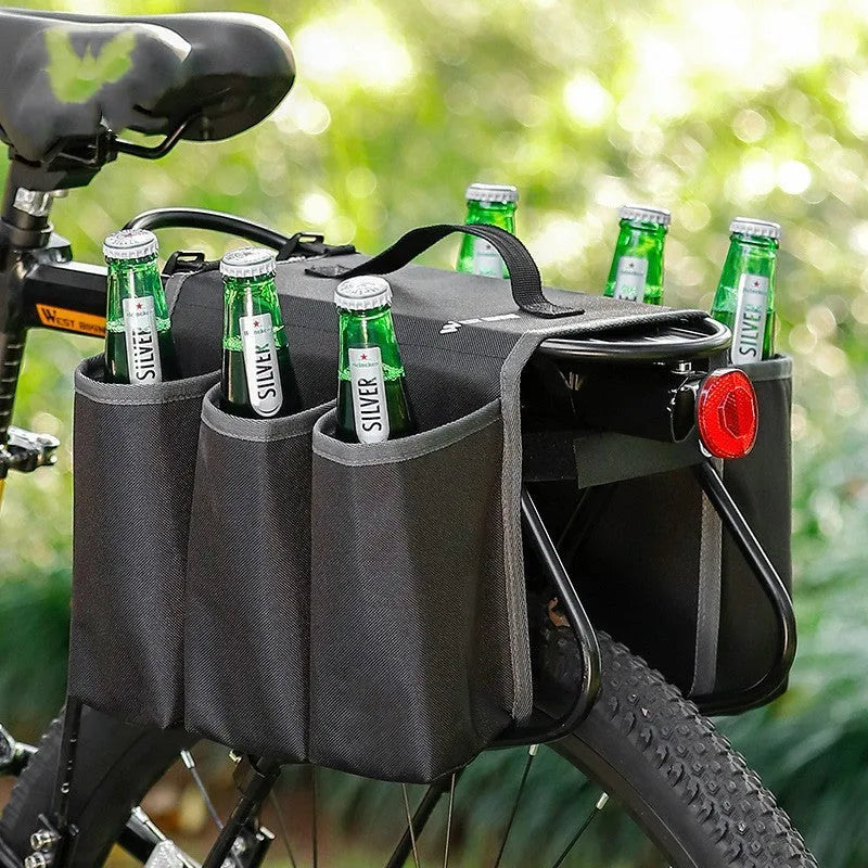 Black bicycle drink pack with double-sided storage shelf and anti-scratch 600D PVC material