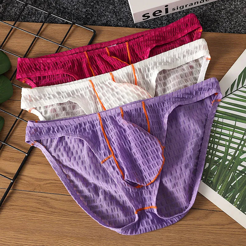 Men's ice silk low waist lace briefs in multiple solid colours on size chart